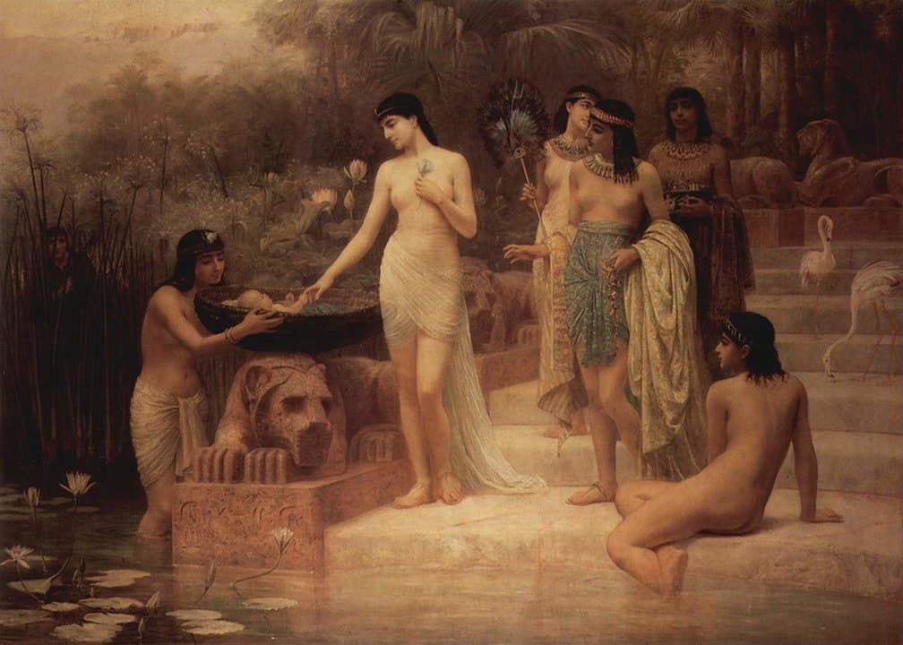 Pharaoh's daughter finds Moses in the Nile (1886 painting by Edwin Long)
