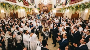 Sephardic Simchat Torah celebration in the synagogue