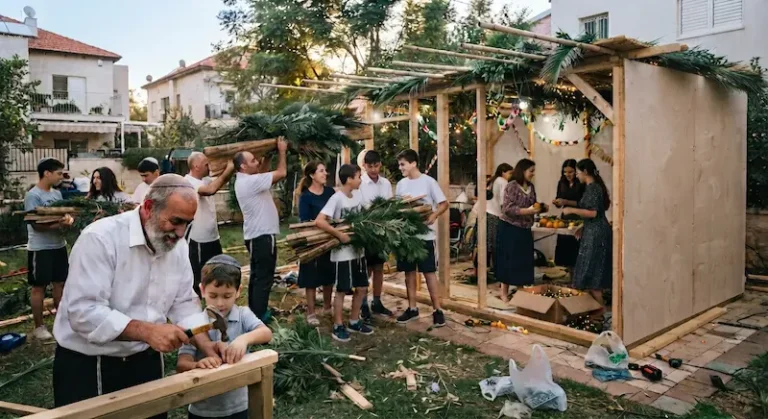 sephardi community building a sukkah