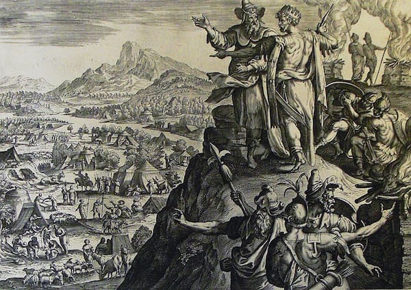 Balak (wearing a crown) with Balaam (A print from the Phillip Medhurst Collection of Bible illustrations in the possession of Revd. Philip De Vere at St. George’s Court, Kidderminster, England.) image