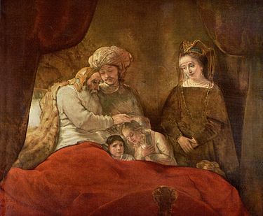 Vayechi Jacob Blessing Ephraim and Manasseh_Rembrandt 1656