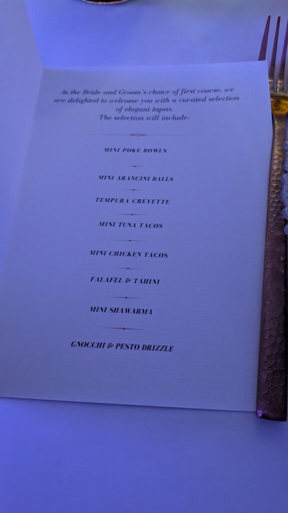 Moroccan wedding Appetizers menu