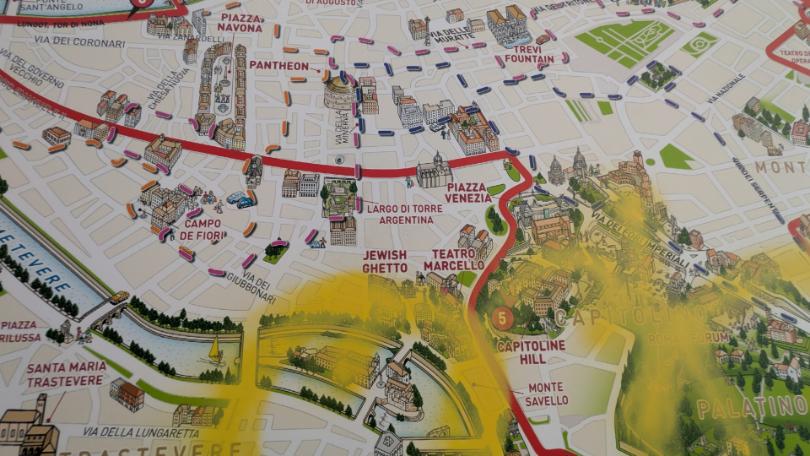 A map of the Jewish Quarter in Rome Italy