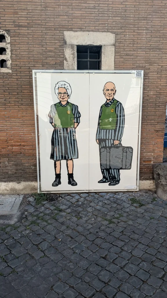 Placard at the entrance of the Jewish Quarters in Rome, Italy