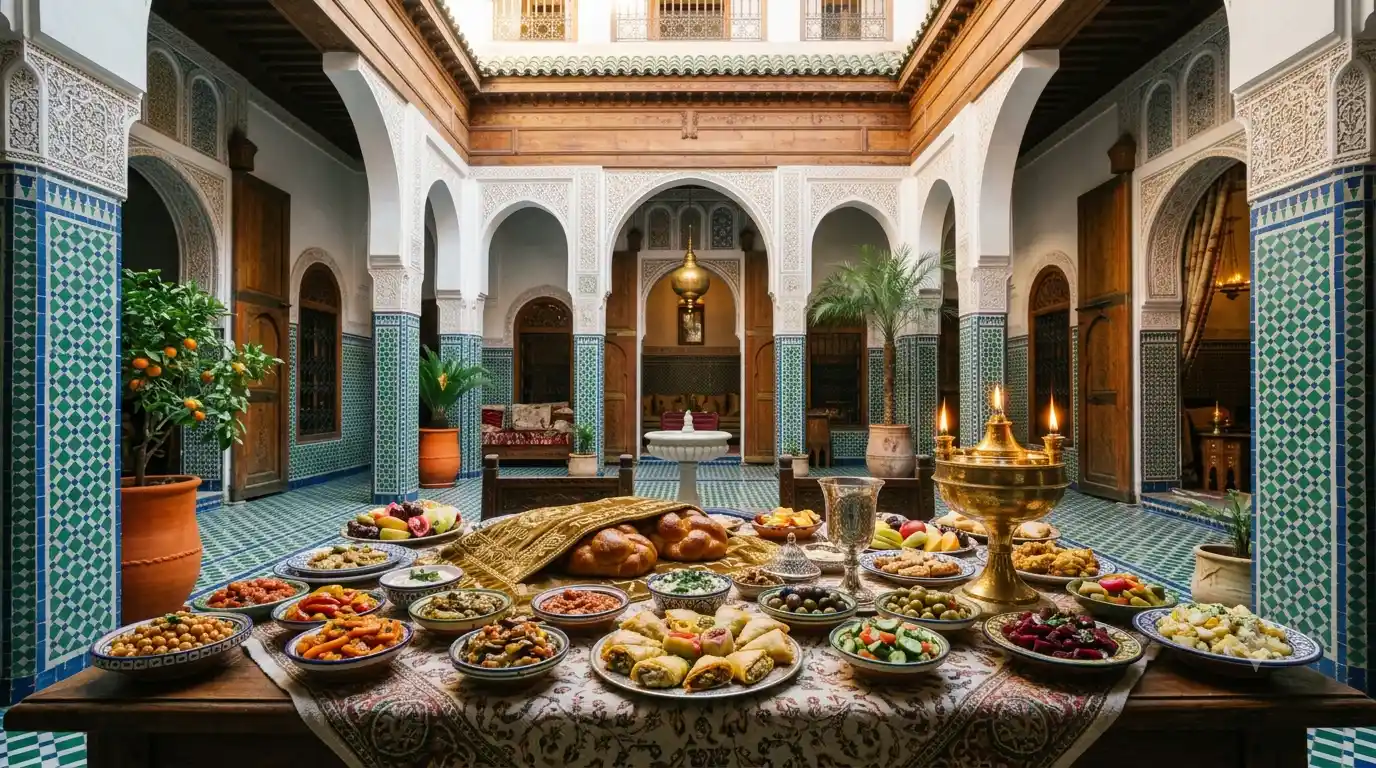 The Moroccan Jews shabbat table in a riad