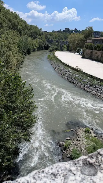 The Tiber river across the street from the great synagogue of rome across from the Great Synagogue of Rome
