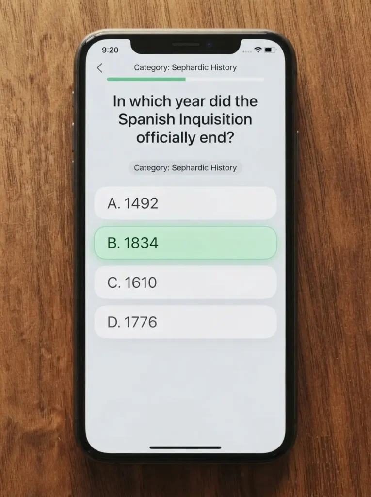image of mobile phone screen with Sephardic U Daily Trivia Quiz