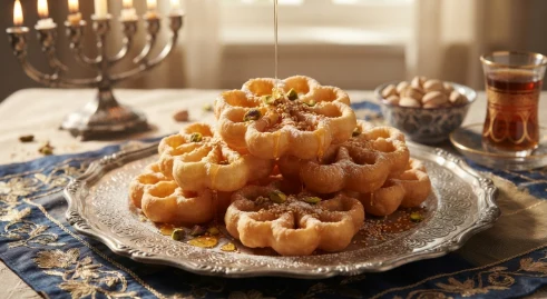 Golden bimuelos fritters drizzled with honey