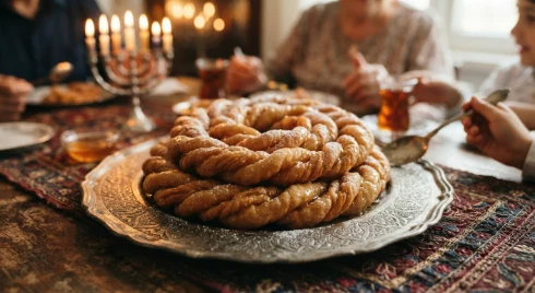 Iraqi zingol fried pastries on an antique serving plate
