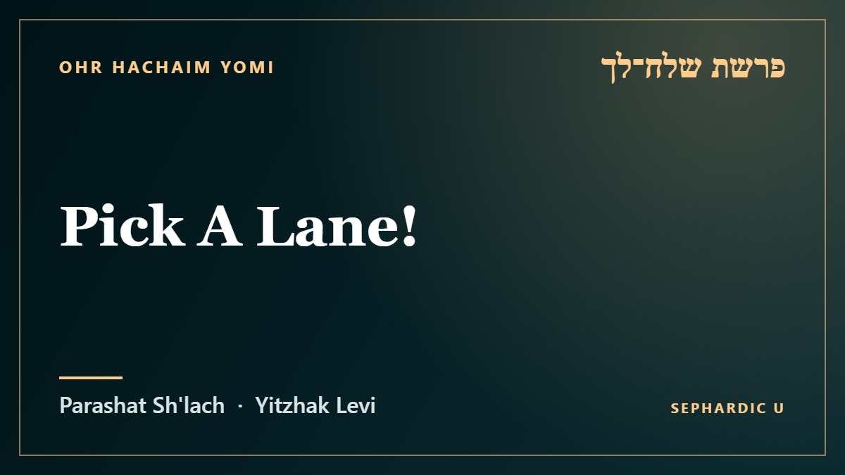 Title card: Parashat Sh'lach: Pick A Lane! (Parashat Sh'lach)