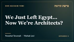 Title card: Parashat Terumah: We Just Left Egypt… Now We’re Architects? (Parashat Terumah)